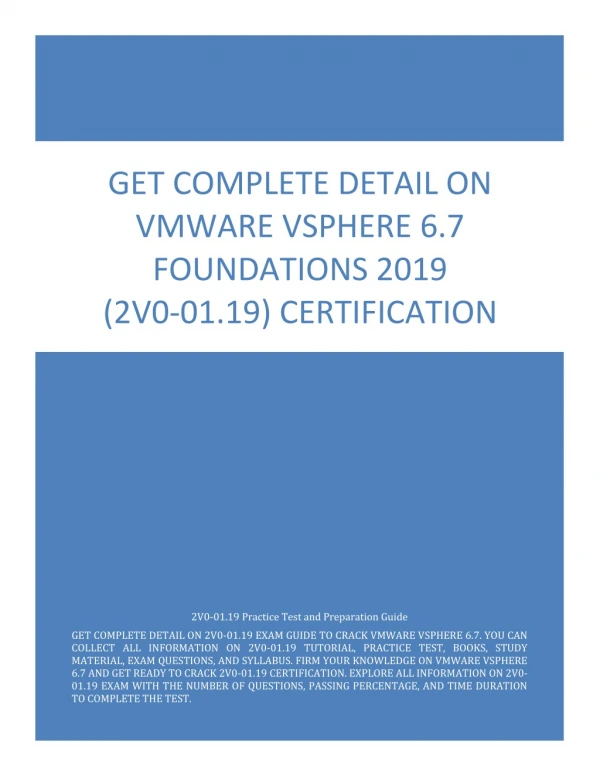 Get Complete Detail on VMware vSphere 6.7 Foundations 2019 (2V0-01.19) Certification