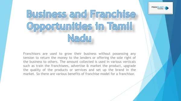 Business and Franchise Opportunities in Tamilnadu