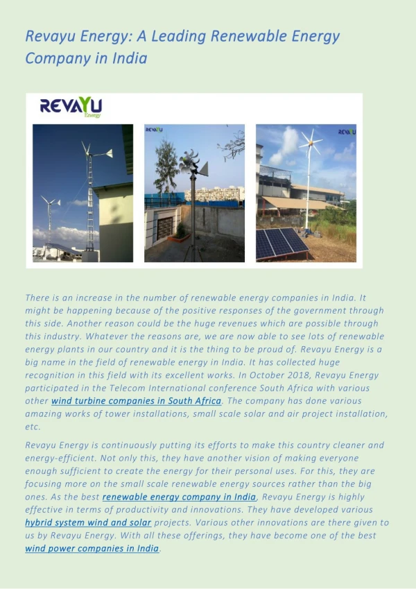 Revayu Energy: A Leading Renewable Energy Company in India