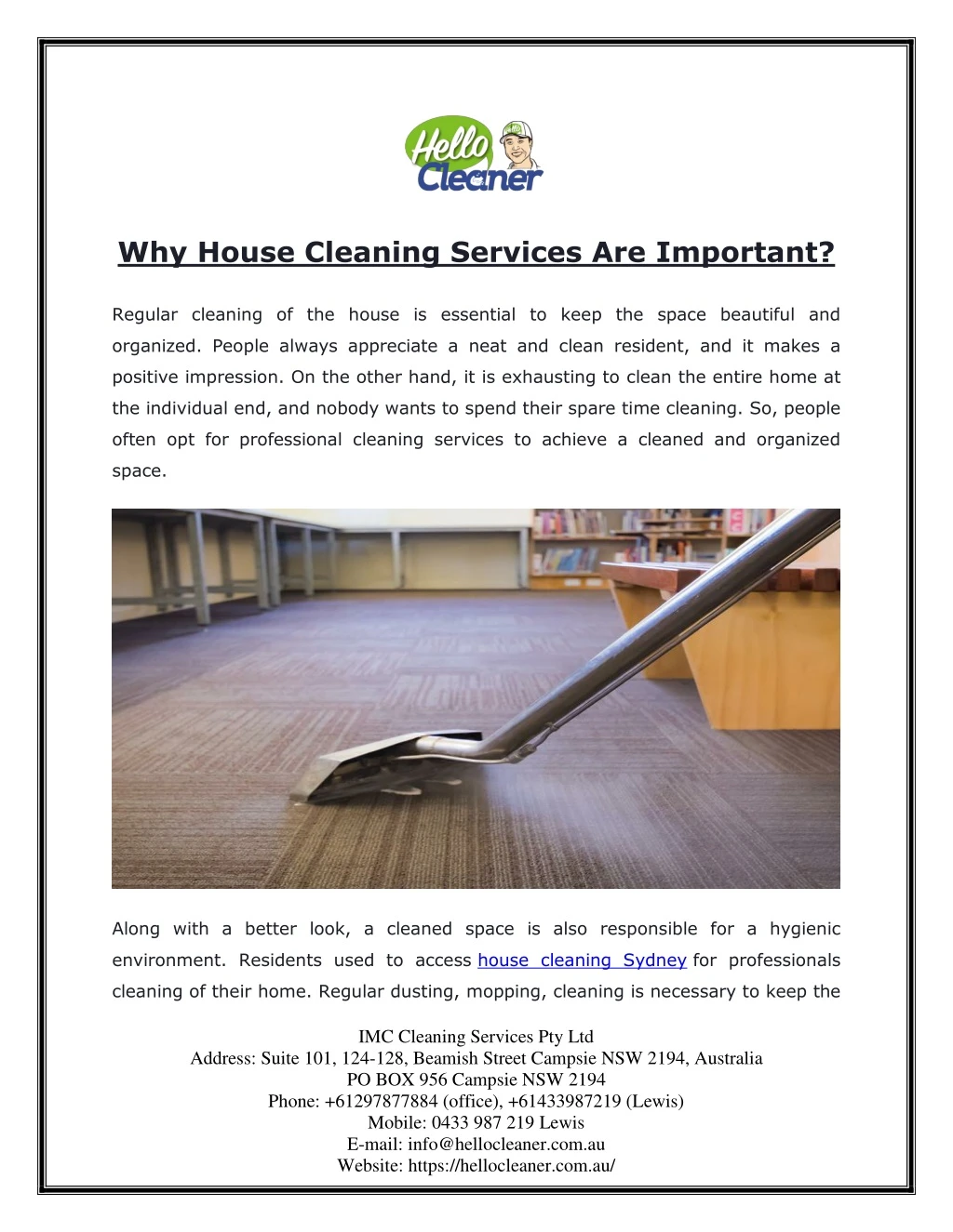 why house cleaning services are important