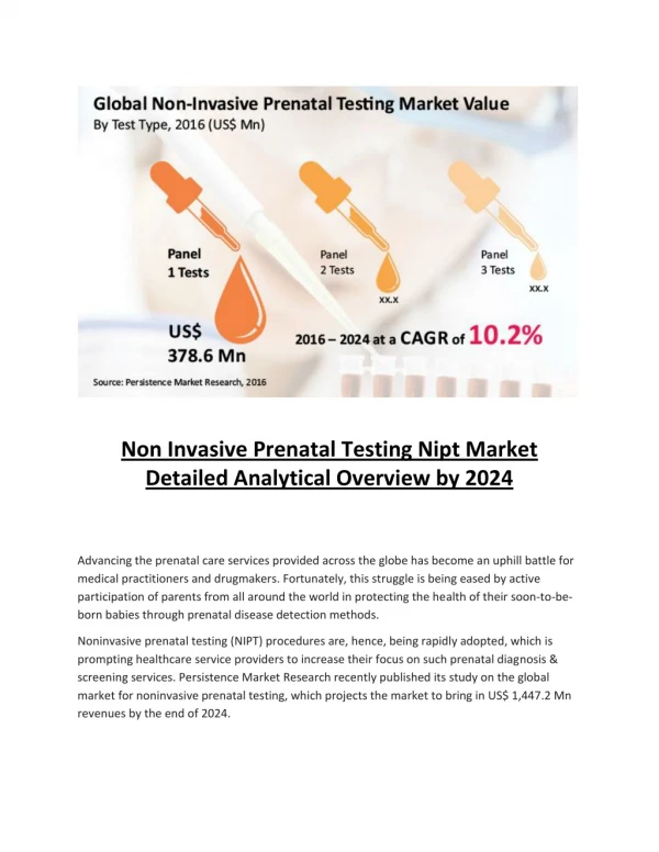 Non Invasive Prenatal Testing Nipt Market 2016-2024: Market Segments, Dynamics, Size, Supply & Demand, Current Trends an