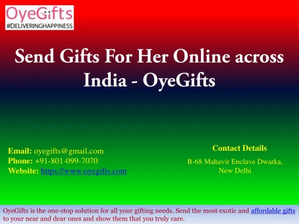 Send Gifts for Her Online across India, Same day Delivery - OyeGifts