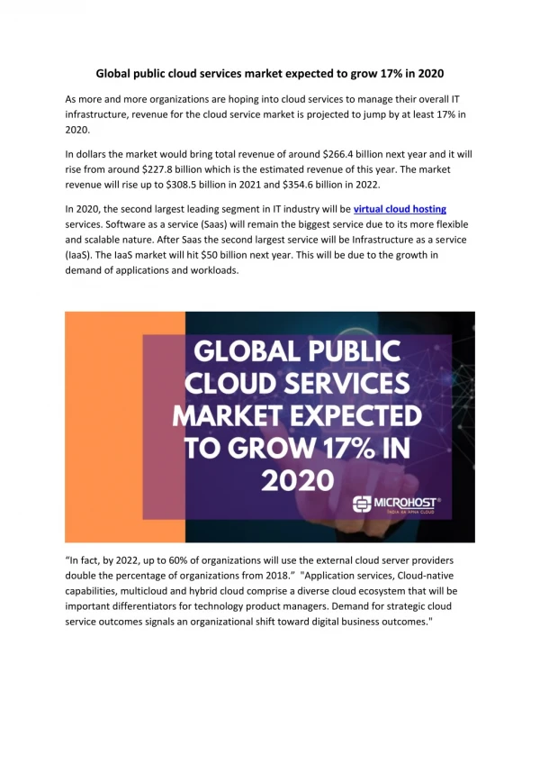 Global Cloud Services Market Expected to Grow 17% by 2020