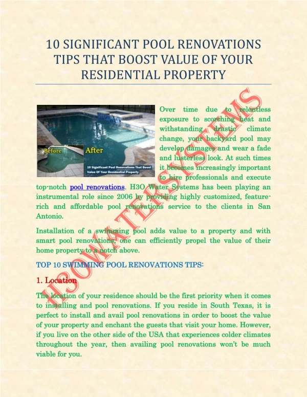 10 SIGNIFICANT POOL RENOVATIONS TIPS THAT BOOST VALUE OF YOUR RESIDENTIAL PROPERTY