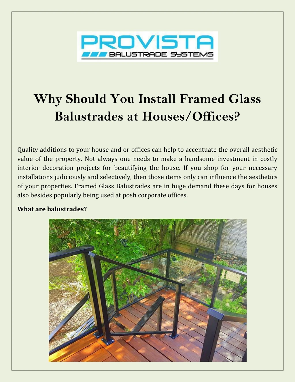 why should you install framed glass balustrades