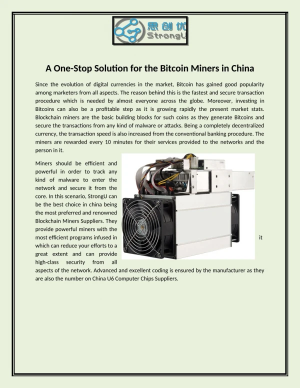 A One-Stop Solution for the Bitcoin Miners in China