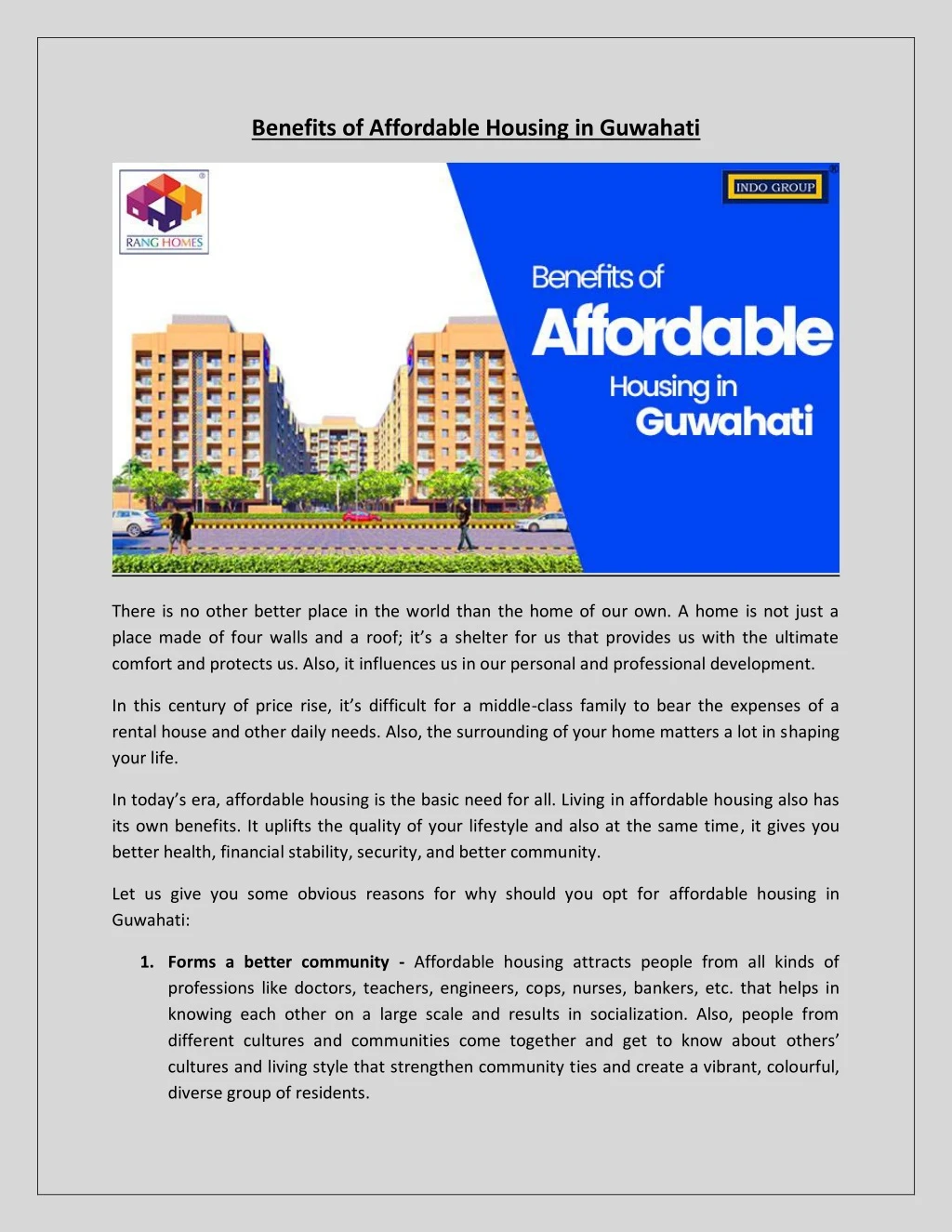 benefits of affordable housing in guwahati