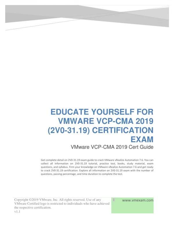 Educate Yourself for VMware VCP-CMA 2019 (2V0-31.19) Certification Exam