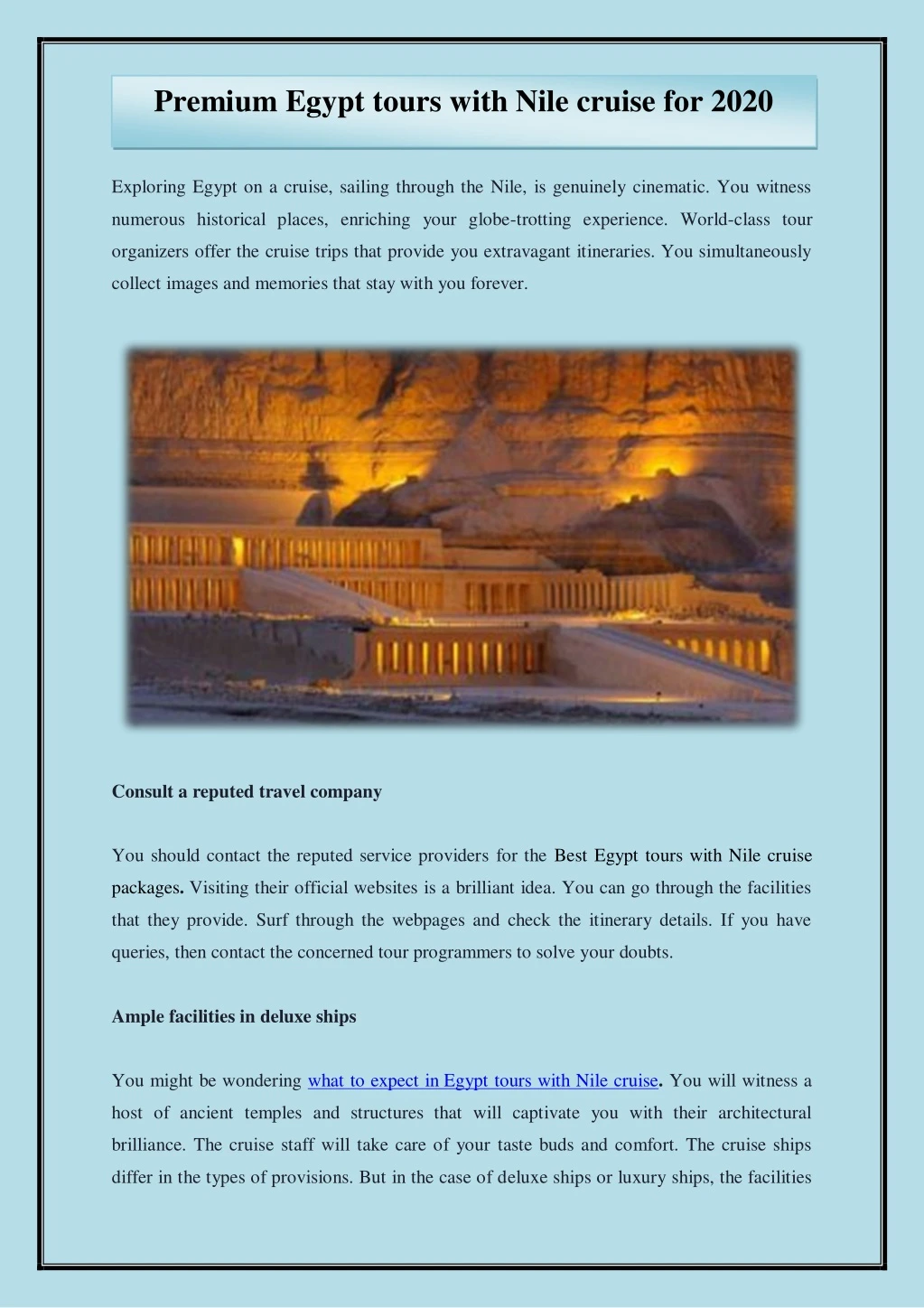 premium egypt tours with nile cruise for 2020
