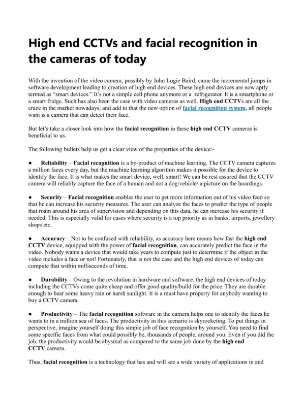 high end cctvs and facial recognition