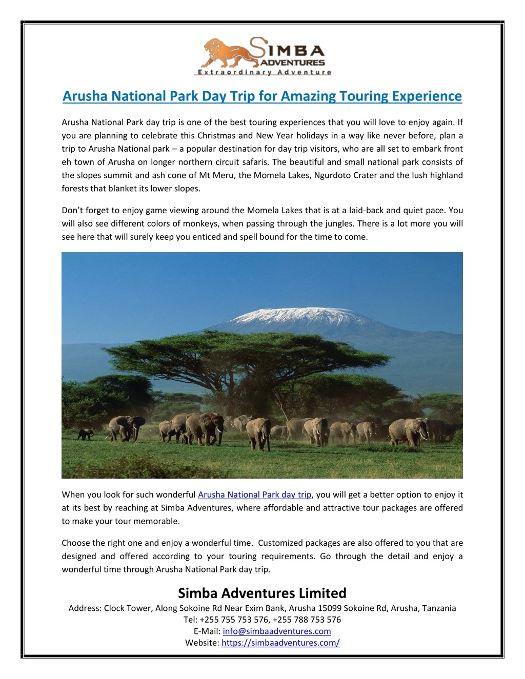 arusha national park day trip for amazing touring