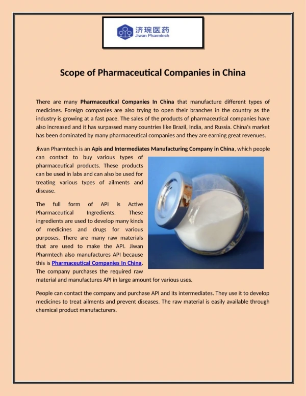 Scope of Pharmaceutical Companies in China