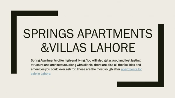 The Springs Apartments Lahore | Great Investment Opportunity