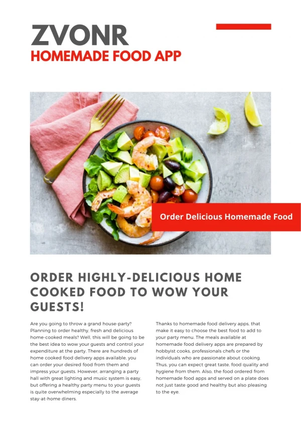 Zvonr: Order Highly-delicious Home Cooked Food to Wow Your Guests