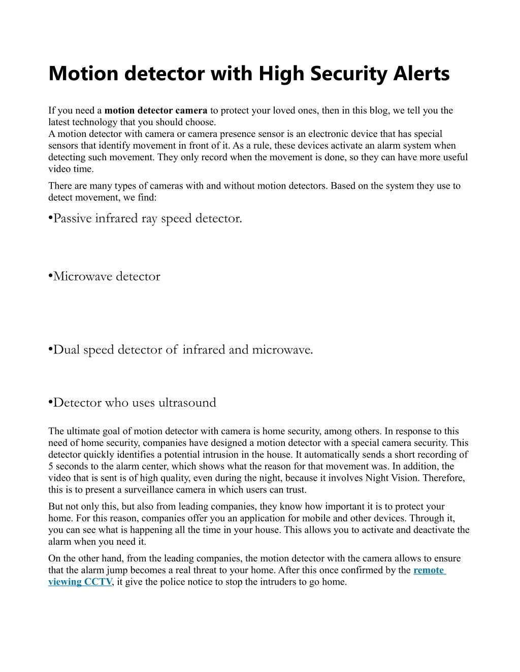 motion detector with high security alerts