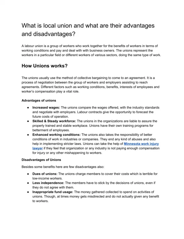 What is local union and what are their advantages and disadvantages?