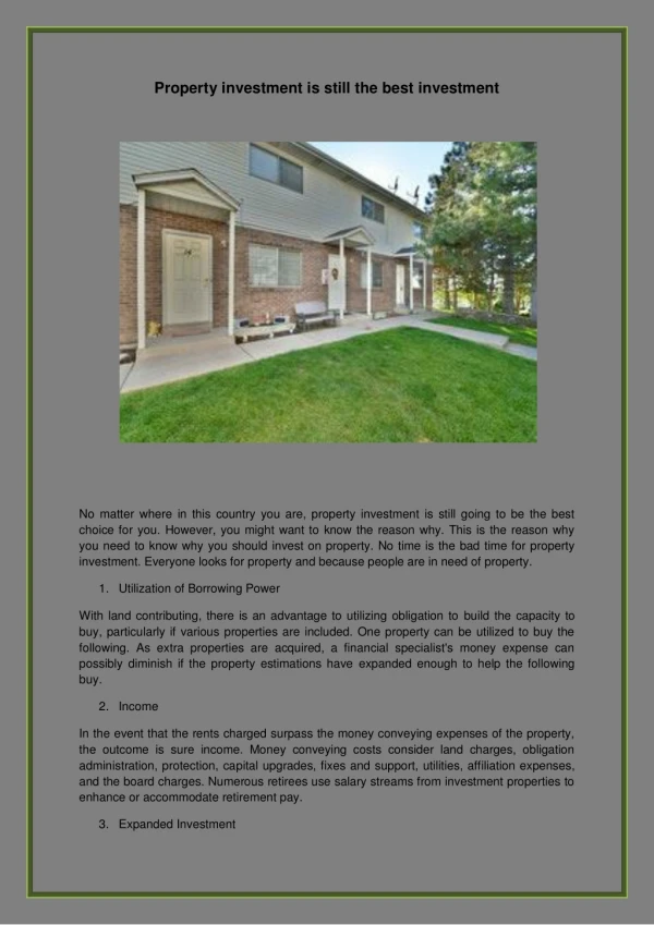 property investment is still the best investment