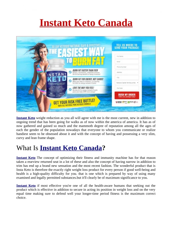 Instant Keto Canada Complete Keto Work and Weight loss So Body Slim!