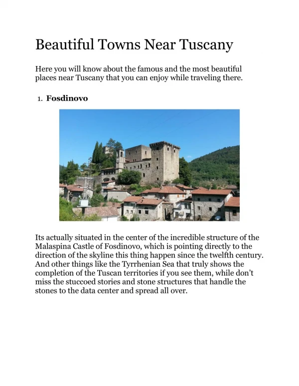 Beautiful Towns Near Tuscany