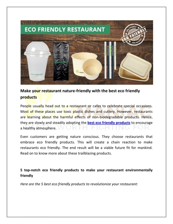 Choose the best eco friendly products & transform your restaurant