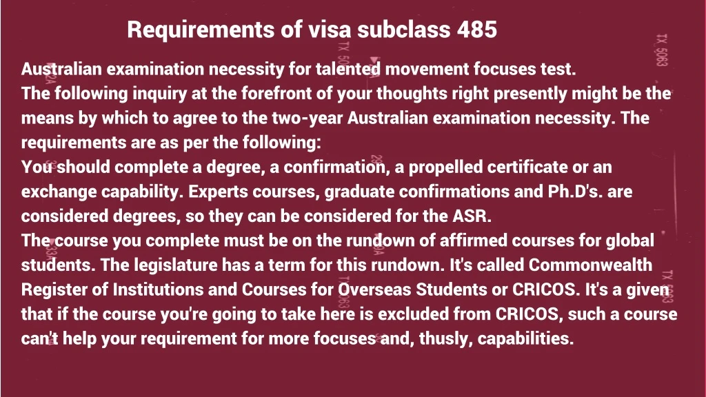 requirements of visa subclass 485