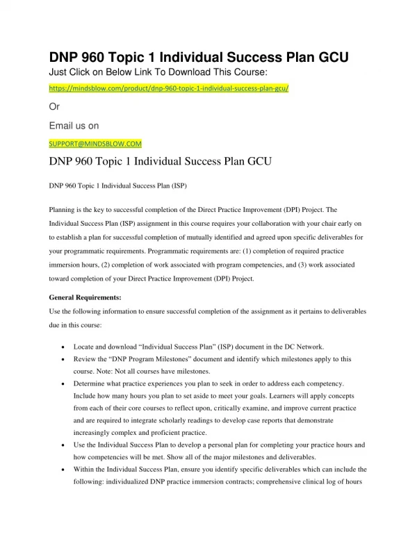 dnp 960 topic 1 individual success plan gcu just