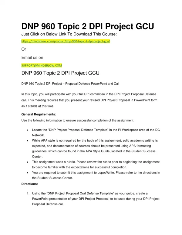 DNP 960 Topic 2 DPI Project GCU