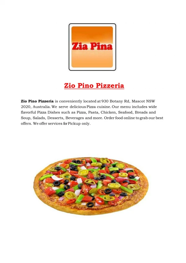 5% Off - Zio Pino Pizzeria Menu - Pizza Restaurant Mascot, NSW