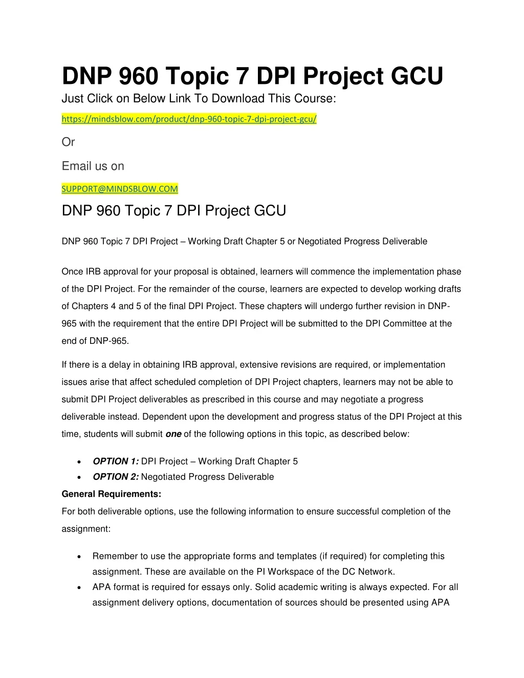 dnp 960 topic 7 dpi project gcu just click