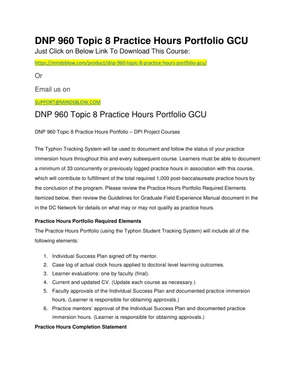 DNP 960 Topic 8 Practice Hours Portfolio GCU