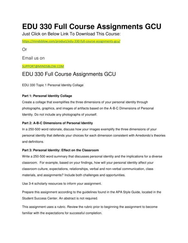 edu 330 full course assignments gcu just click