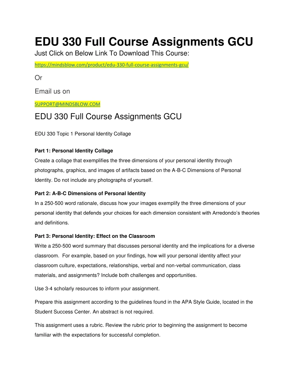 edu 330 full course assignments gcu just click