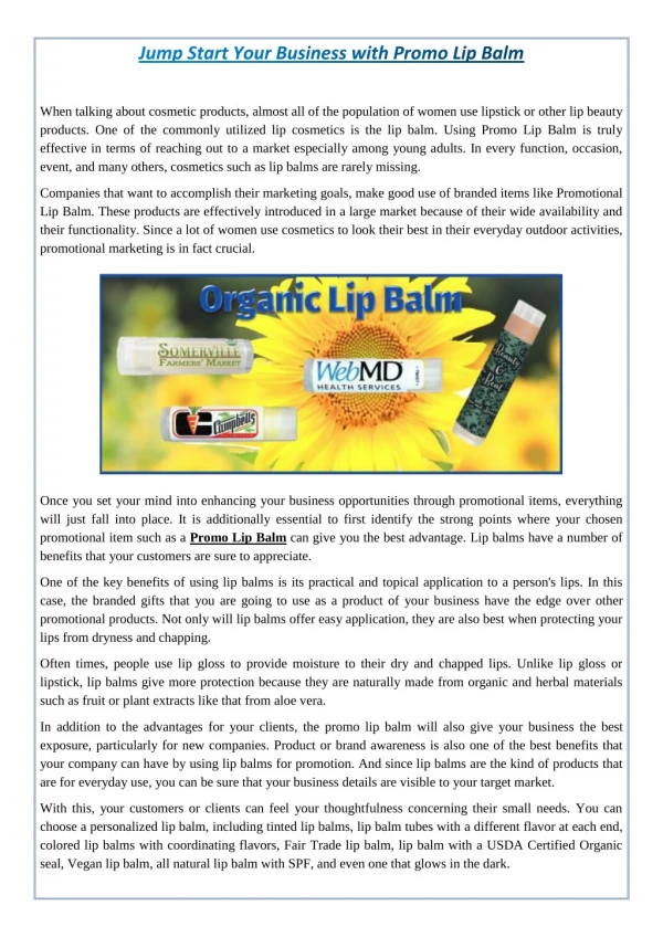 Jump Start Your Business with Promo Lip Balm