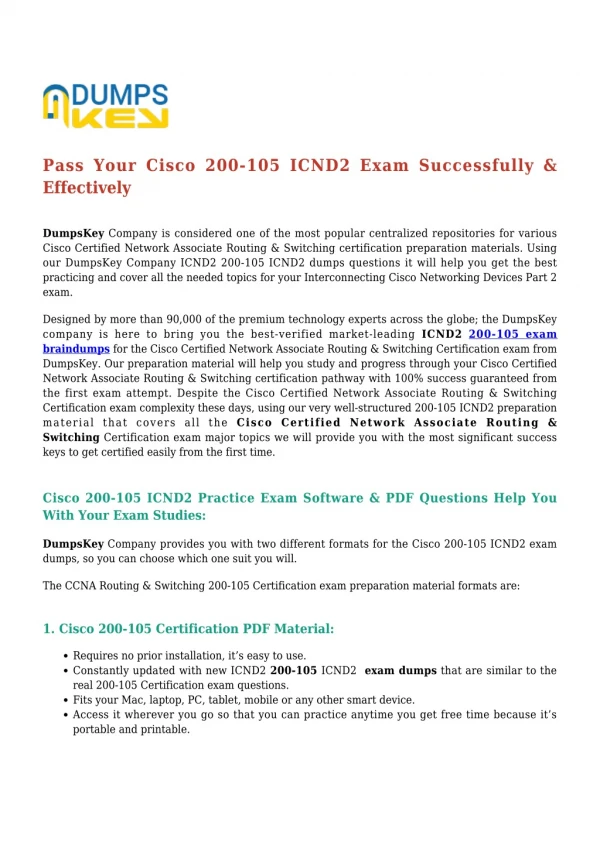 Get Cisco CCNA Routing & Switching 200-105 ICND2 [2019] Exam Dumps