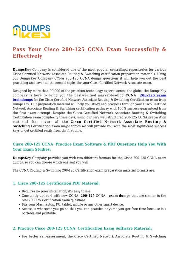 Cisco CCNA Routing & Switching 200-125 [2019] Exam Practice Dumps