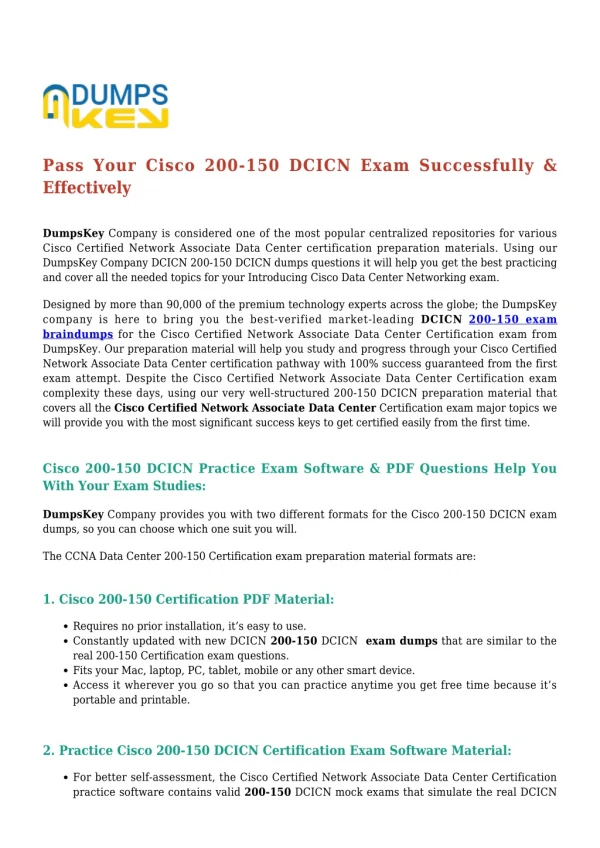 Cisco CCNA Data Center 200-150 DCICN [2019] Exam Actual Dumps