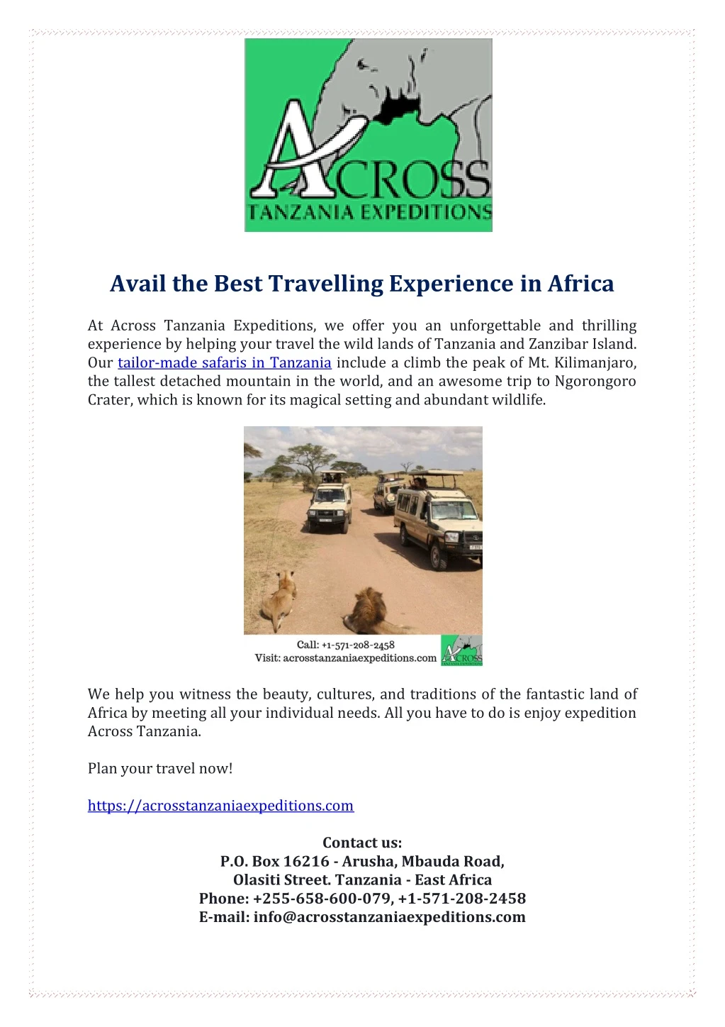 avail the best travelling experience in africa