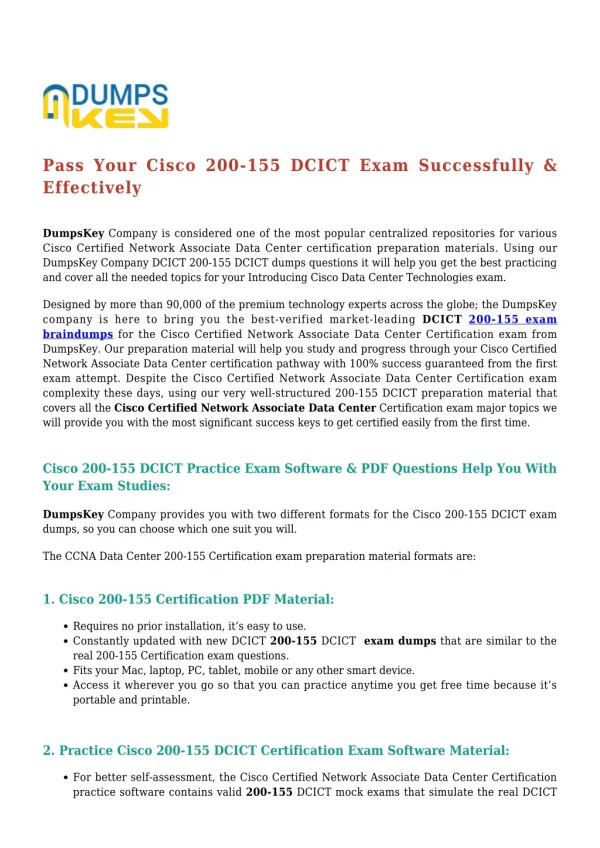 Cisco CCNA Data Center 200-155 DCICT [2019] Exam Dumps For Guaranteed Success