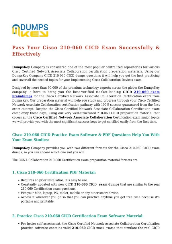 Cisco CCNA Collaboration 210-060 CICD [2019] Exam Dumps - Success Secret