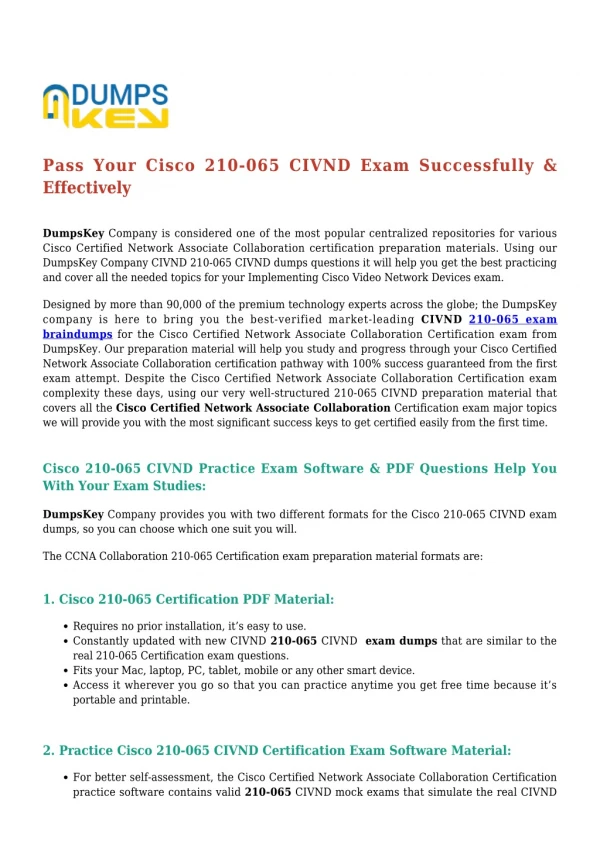 Cisco CCNA Collaboration 210-065 CIVND [2019] Exam - Real Exam Dumps