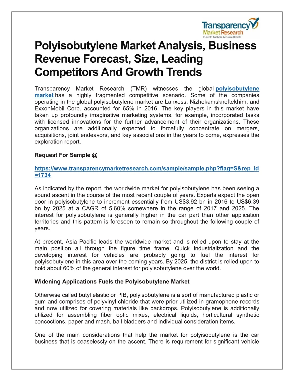 polyisobutylene market analysis business revenue