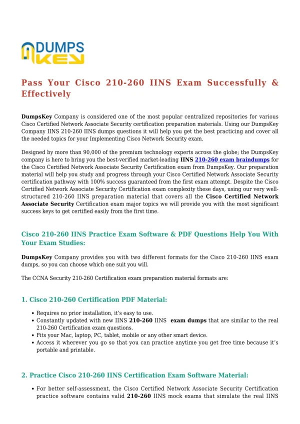 Guaranteed Success: Cisco CCNA Security 210-260 IINS [2019] Exam Dumps