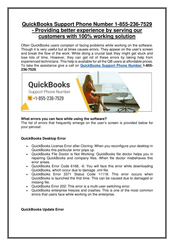 quickbooks support phone number 1 855 236 7529