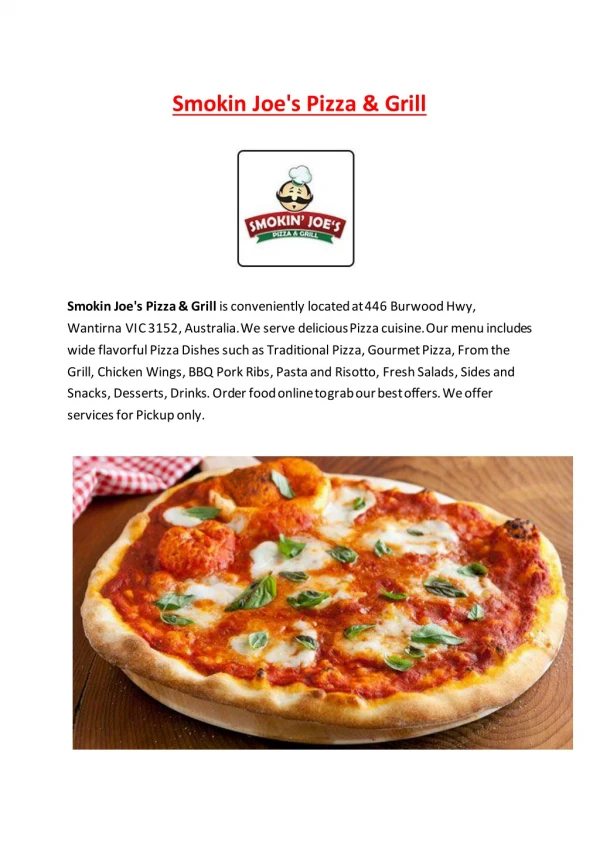 5% Off - Smokin Joe's Pizza & Grill Menu - Pizza restaurant Wantirna, VIC