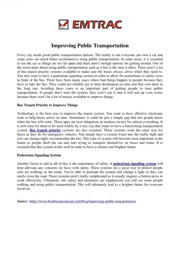 Improving Public Transportation