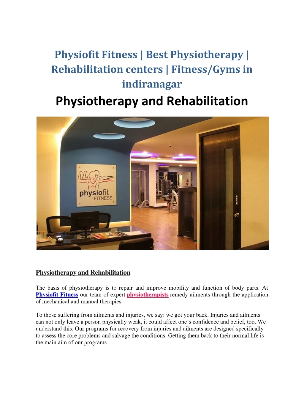 physiofit fitness best physiotherapy