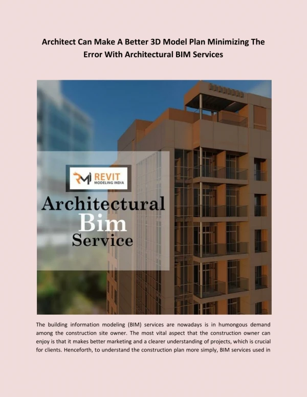 Architect Can Make A Better 3D Model Plan Minimizing The Error With Architectural BIM Services