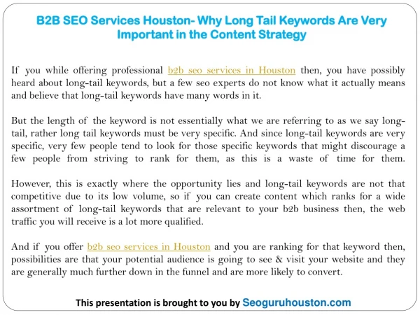 b2b seo services houston why long tail keywords