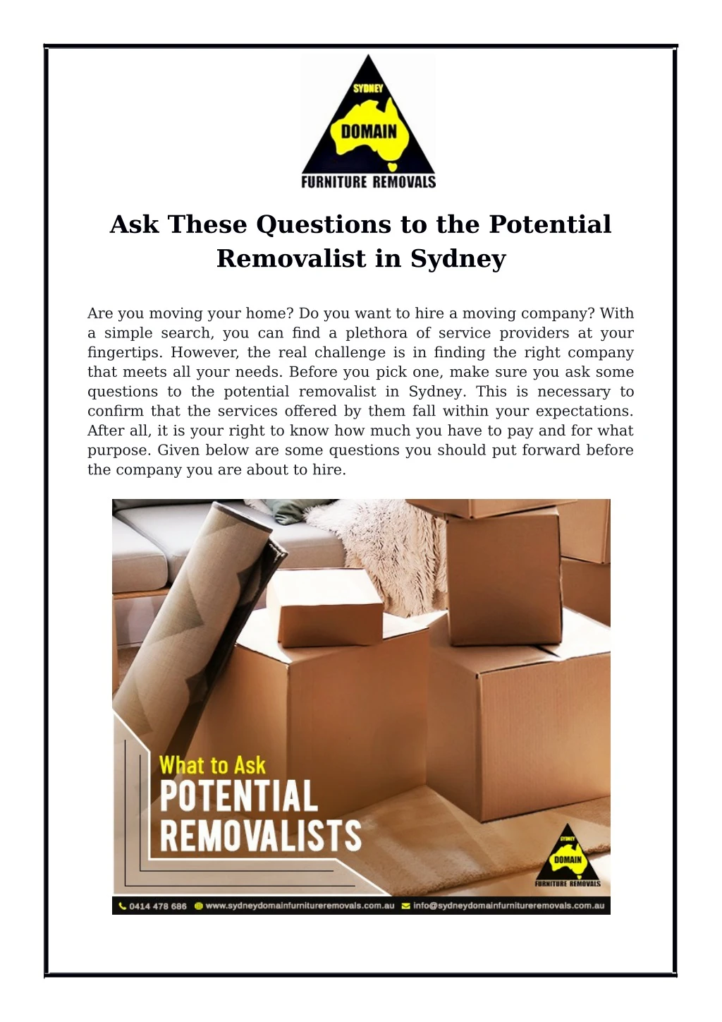 ask these questions to the potential removalist