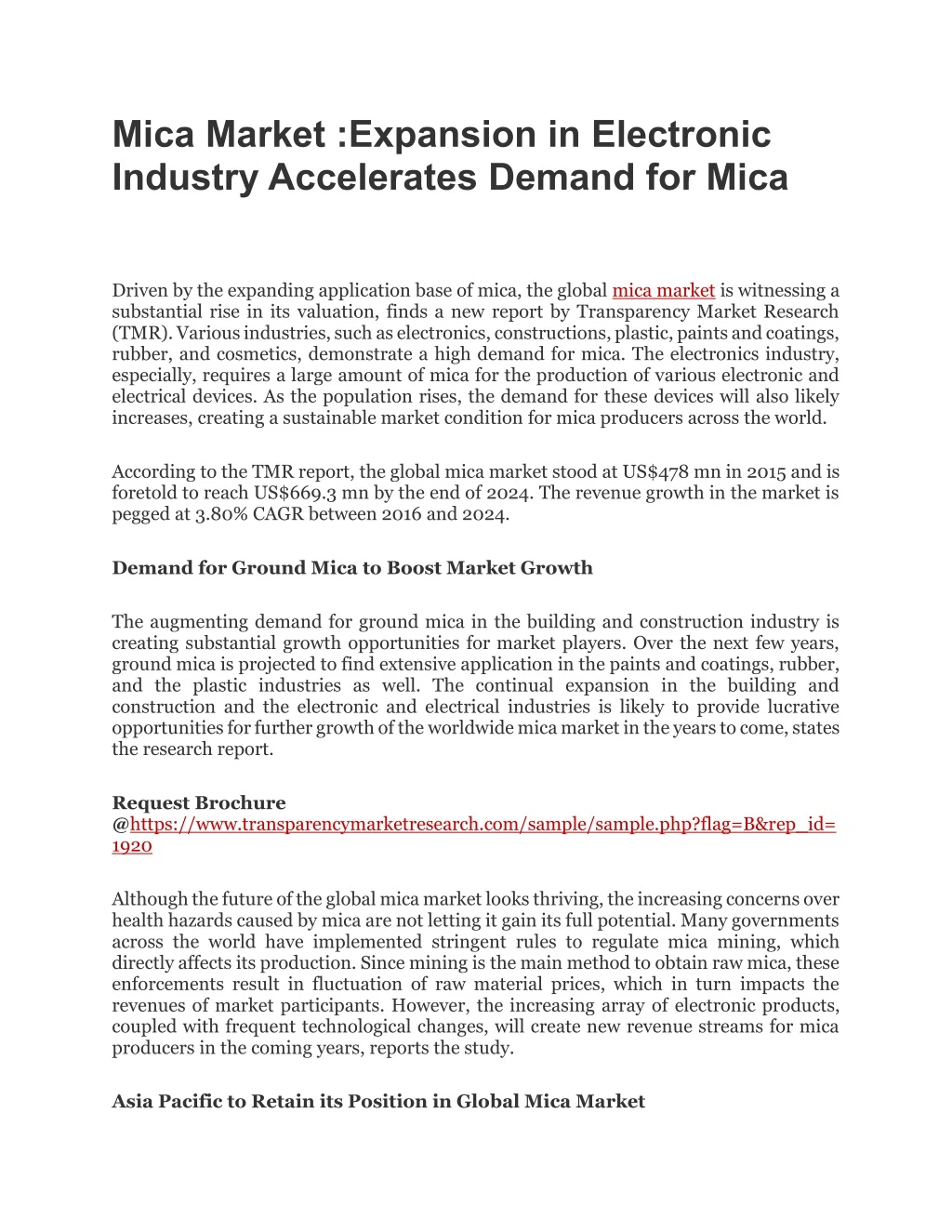 mica market expansion in electronic industry
